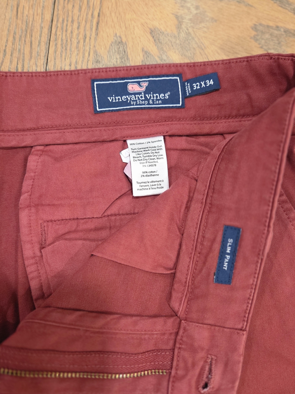 Vineyard Vines Chino Pants Mens 32x34 Slim Fit Burgundy Stretch Crimson Preppy - Picture 2 of 7